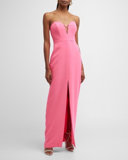 liv foster pink dress Liv Foster Strapless Cutout Sweetheart Column Gown
