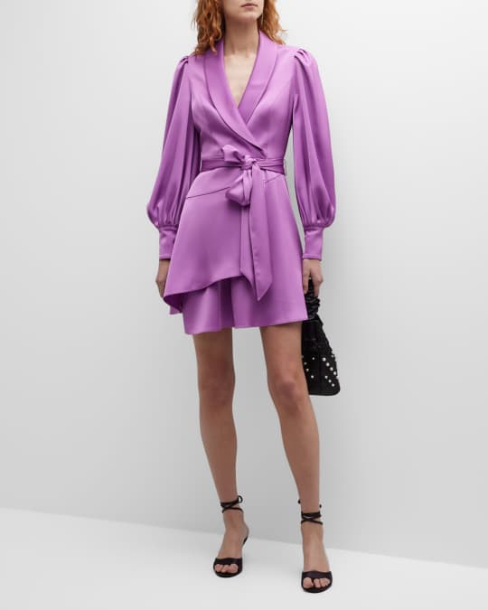 Satin Blouson Sleeve Wrap Dress