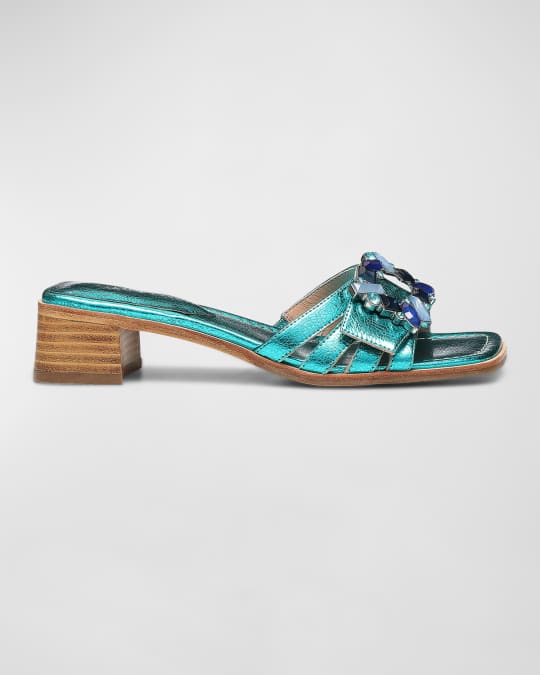 Donald Pliner Bellamy Metallic Jeweled Mule Sandals Neiman Marcus