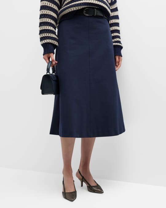 Brunello Cucinelli Cotton Jersey Midi Skirt | Neiman Marcus