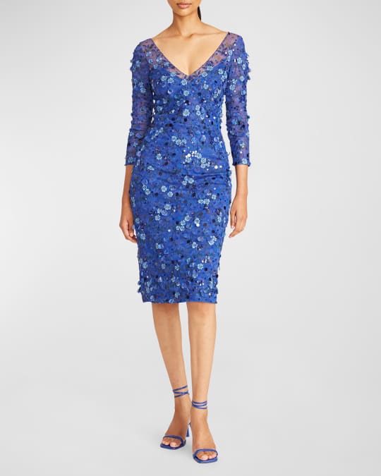 Theia embroidered store tulle midi dress