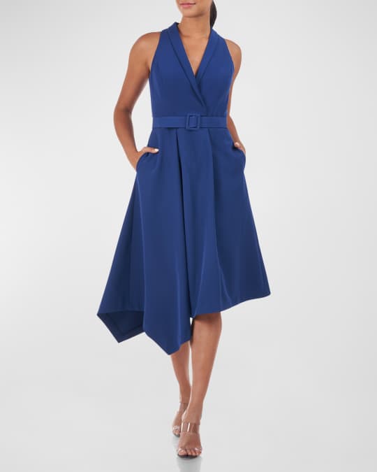 Kay Unger New York Sleeveless Belted Stretch Crepe Midi Dress Neiman Marcus