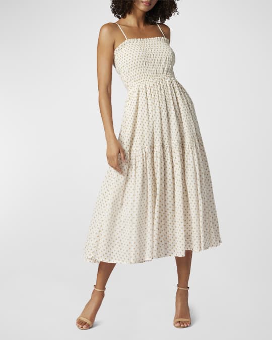 midi cream dress with sleeves Seneca Bishop-Sleeve Midi Dress in Dove White