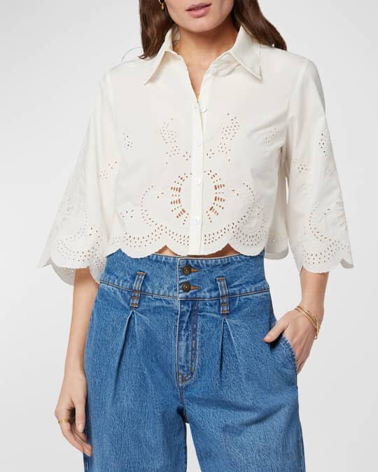 Joie Pheobe Scalloped Cropped Eyelet Blouse Neiman Marcus