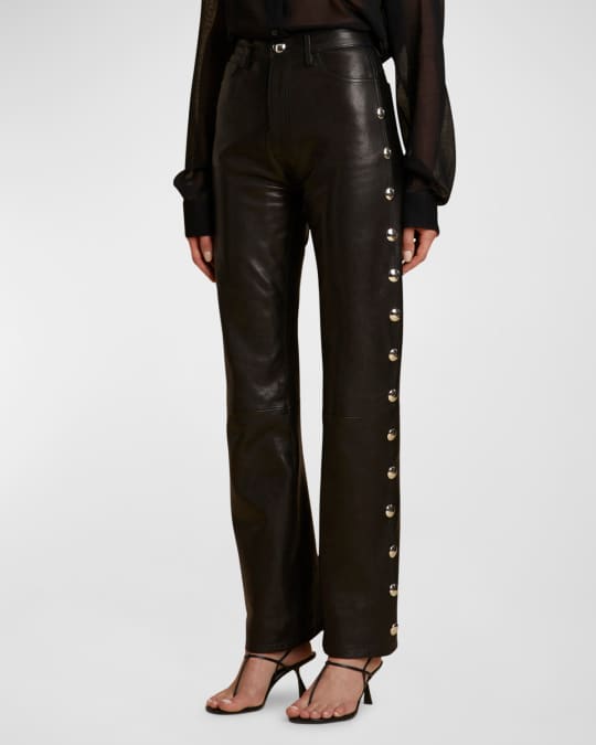 Danielle Studded Straight Leg Leather Pants