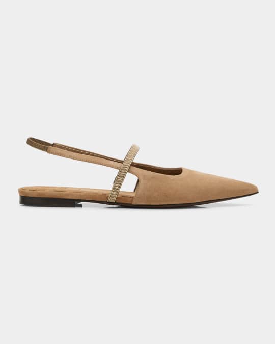 バレエシューズ Brunello Cucinelli Suede Ballerinas With Monili Detail Brunello Cucinelli Suede Monili Cap-Toe Ballerina Flats