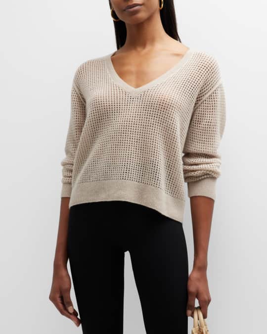 Cashmere Open Knit V Neck Sweater Top