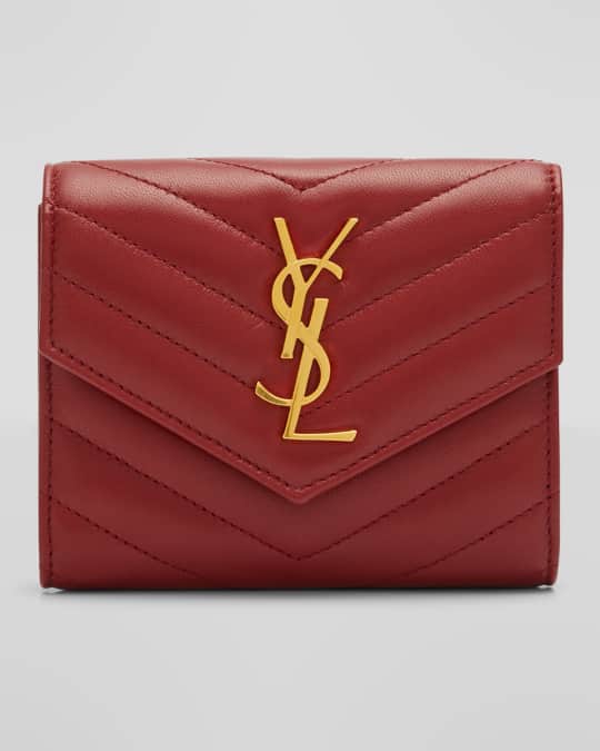 Saint Laurent YSL Quilted Nappa Leather Compact Tri-Fold Wallet ...