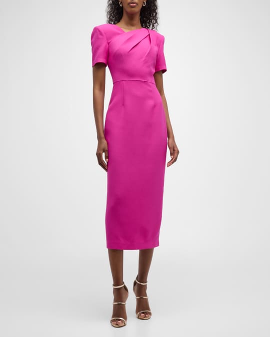 Roland Mouret Pleated Short-Sleeve Crepe Midi Dress | Neiman Marcus