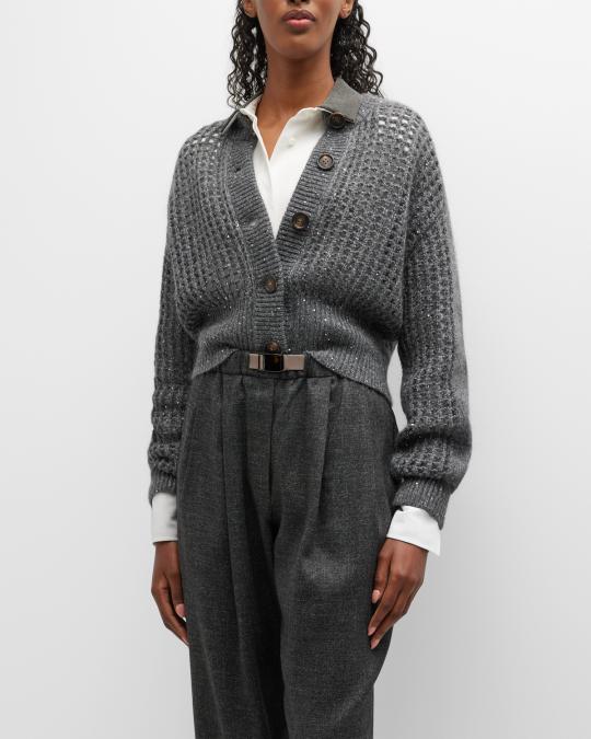 Brunello Cucinelli Cashmere-Blend Netted Cardigan with Lurex Detail ...