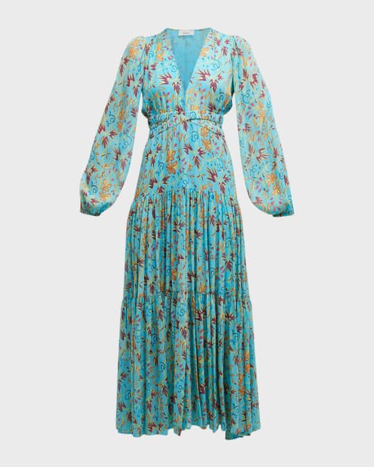 A.L.C. Annie Pleated Silk A-Line Maxi Dress | Neiman Marcus