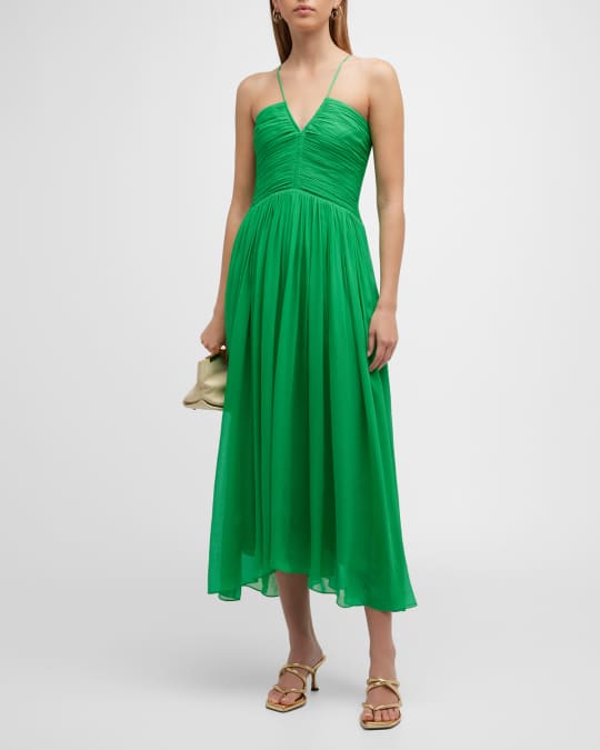 A.L.C. Rumi Silk Ruched Midi Dress Neiman Marcus