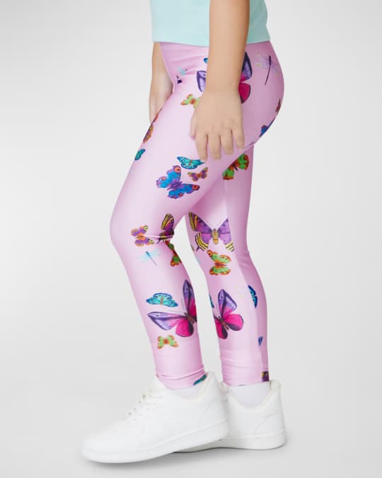 Kids Leggings in Pink Neon Butterflies –