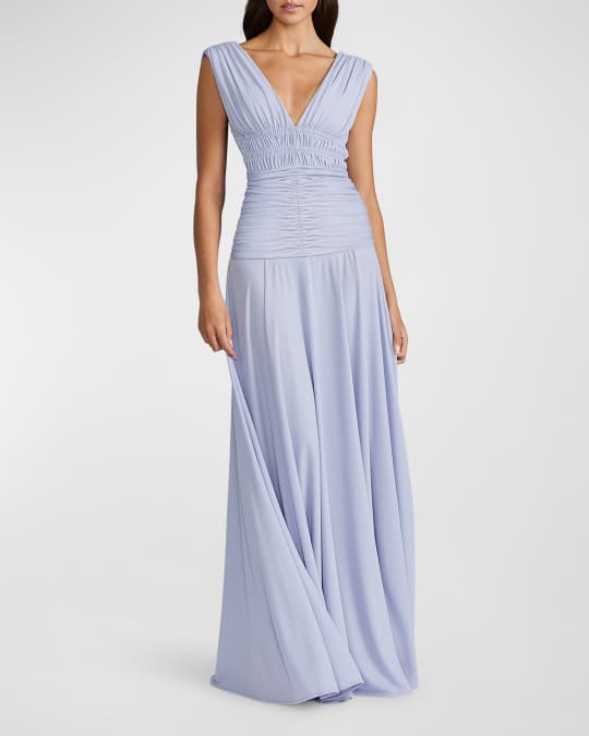 Deep V Neck Ruched Jersey Gown