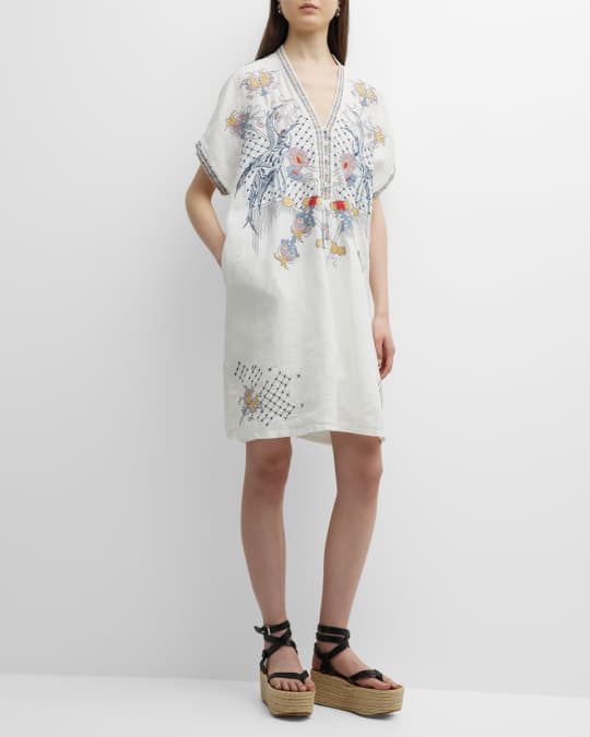 Johnny Was Zippy Embroidered Linen Shift Dress Neiman Marcus