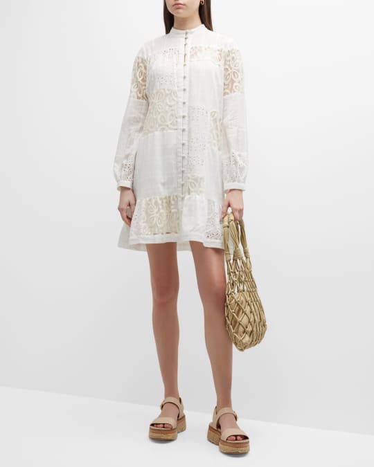Johnny Was Chet Patchwork Eyelet Mini Dress | Neiman Marcus