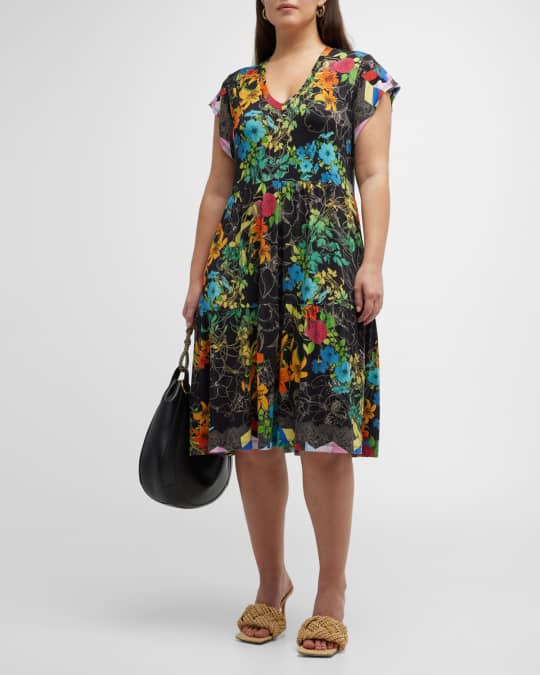 Johnny Was Plus Size Nero Sequence Tiered Knee-Length Dress | Neiman Marcus