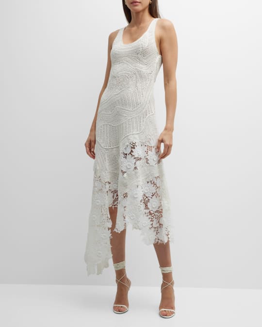 Oscar de la Renta Hand Crochet Midi Dress with Lace Inset Detail | Neiman  Marcus