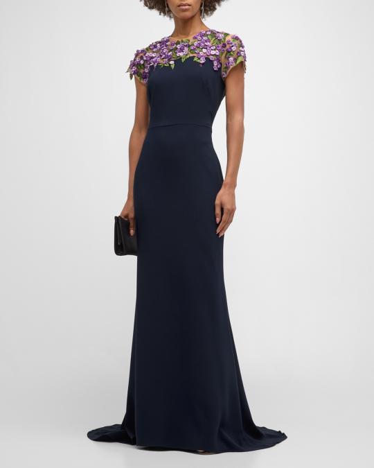 oscar de la renta purple dress Oscar de la Renta Lilac Embroidered Yoke Georgette Gown