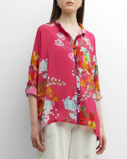 Seline Golden Bouquet Silk Button-Down Shirt