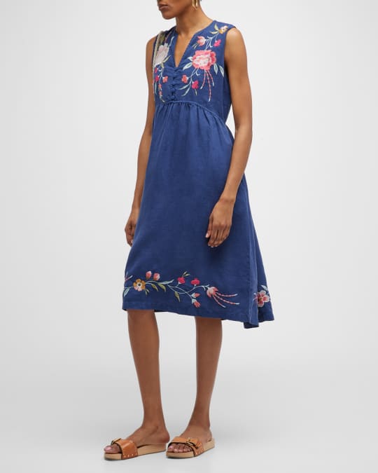 Johnny Was Joya Embroidered Linen Tank Dress | Neiman Marcus