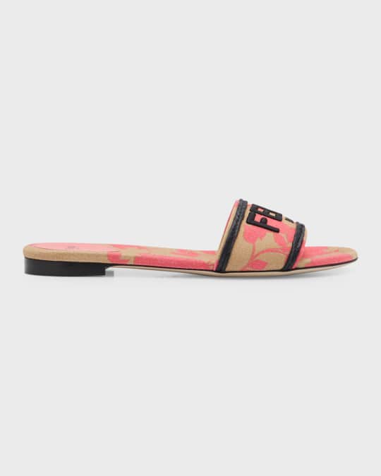 Floral Canvas Logo Slide Sandals