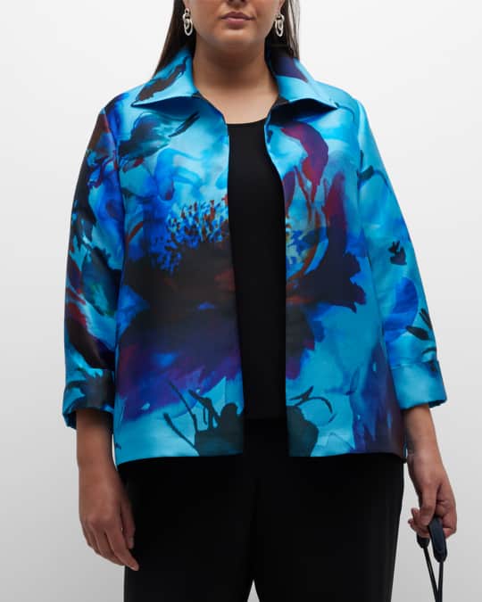 Open Front Abstract Print Twill Jacket
