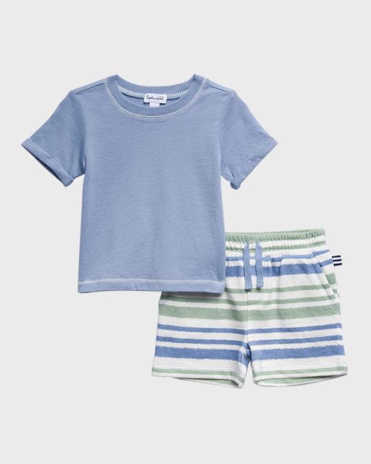 Splendid Boy's Surfs Up T-Shirt W/ Striped Shorts Set, Size 3M-24M ...