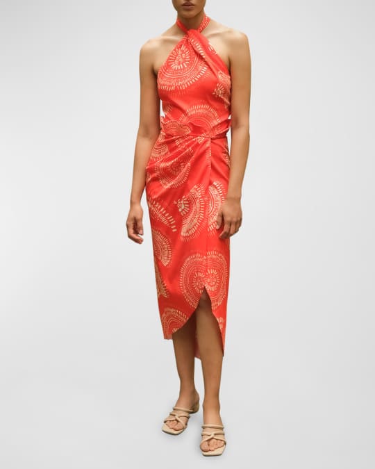 Andres Otalora Selva Cotton Poplin Halter Midi Dress | Neiman Marcus