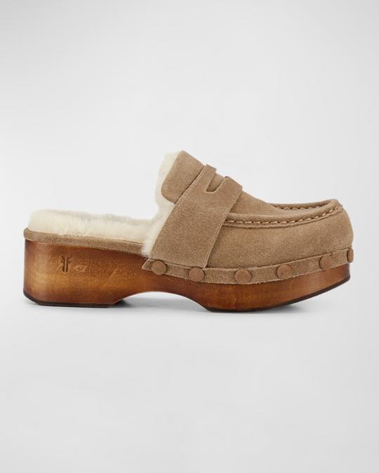 Frye Melody Genuine Shearling Lined Platform Clogs Walnut Brown Women\'s 7M Shop Brown Womens Melody Shearling Platform Clogs – Shoebacca main image 4