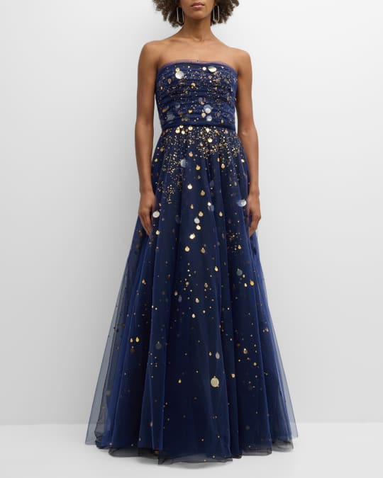 Oscar de la Renta Firefly Sequined Tulle Gown Neiman Marcus