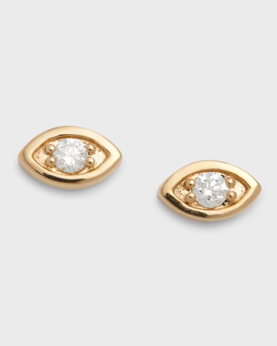 14k Yellow Gold Large Marquis Evil Eye Stud Earrings 