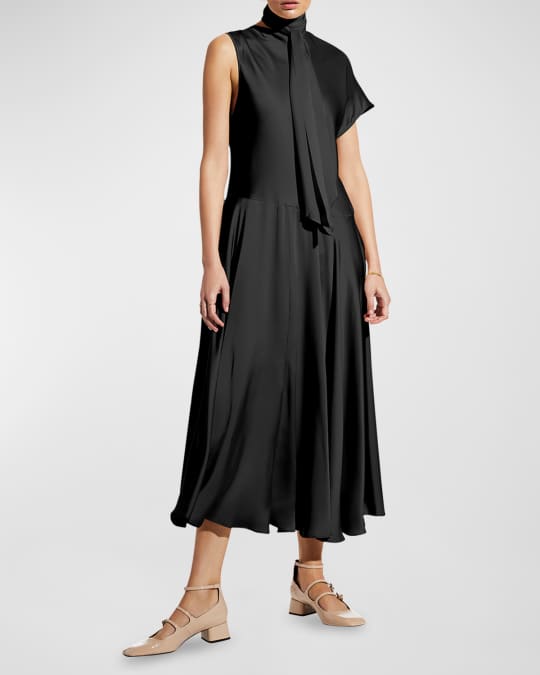 CARESTE Sadie Asymmetric Cutout Silk Midi Dress | Neiman Marcus