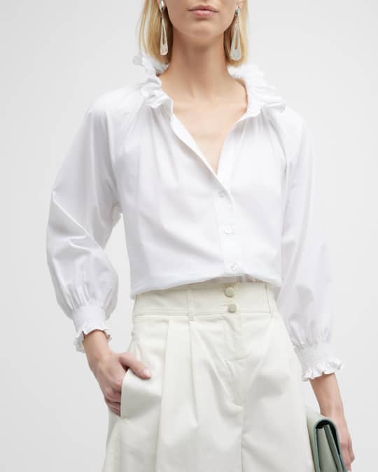 Fiona Ruched Ruffle-Trim Poplin Shirt
