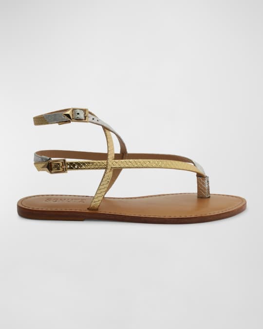 Schutz Elsie Metallic Dual Buckle Thong Sandals Neiman Marcus