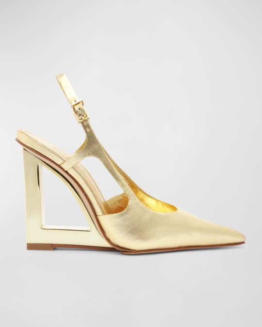 Schutz Filipa Metallic Wedge Heel Slingback Pumps Neiman Marcus