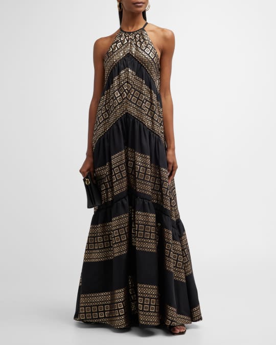 MARGA JACQUARD LACE DRESS LACE The Label Halter Metallic-Jacquard