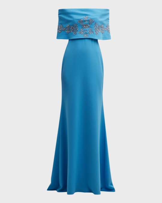 Lela Rose Off-Shoulder Gown with Beaded Embellishments | Neiman Marcus