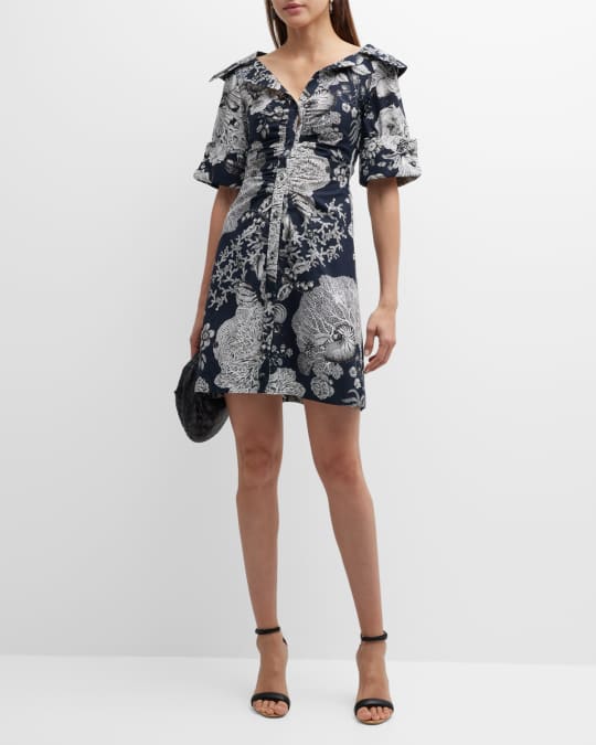 Lela Rose Open Neck Floral-Print Shirtdress | Neiman Marcus