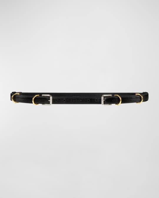 Voyou V2 Skinny Pebble-Grain Leather Belt 