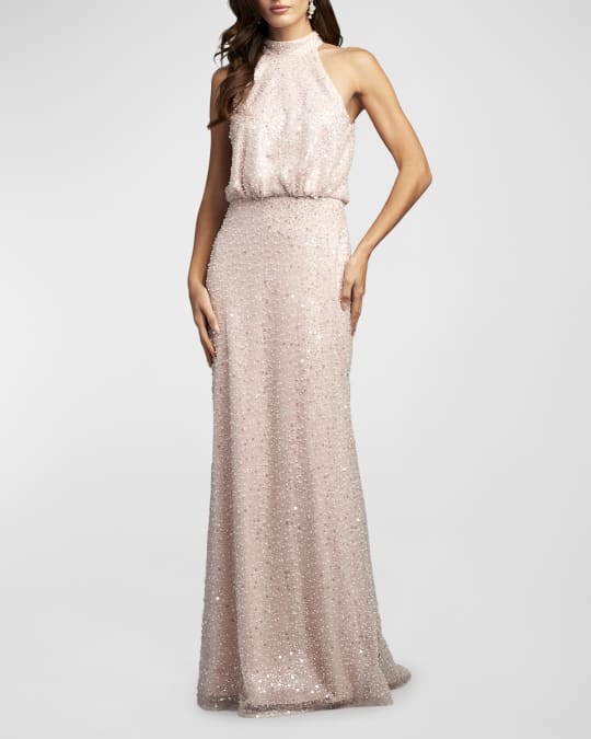 Tadashi Shoji Sleeveless Beaded Sequin Halter Gown | Neiman Marcus
