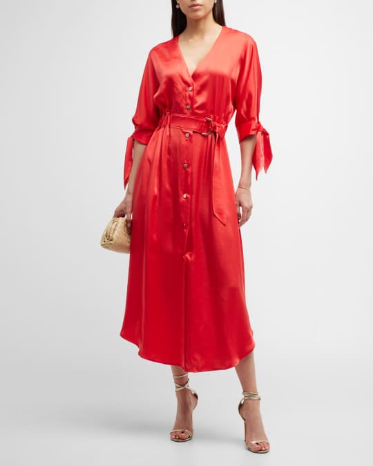 Ramy Brook Baldwin Satin Midi Shirtdress Neiman Marcus