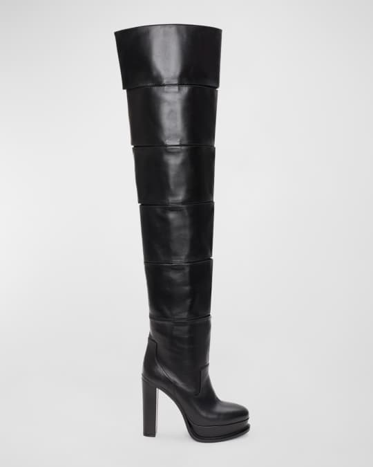 Alexander McQueen Slashed Leather Thigh High Platform Boots
