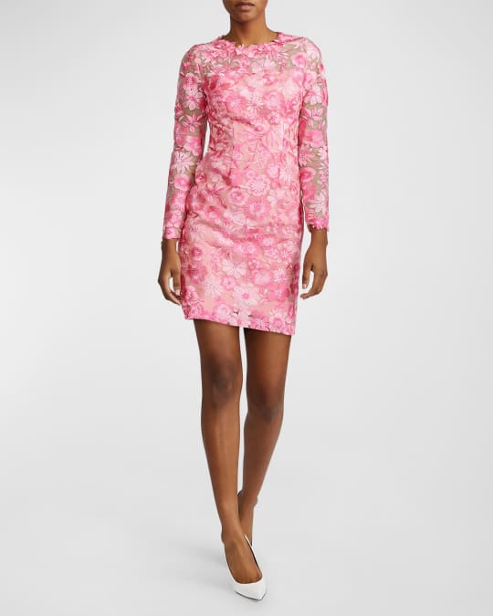 Zac Posen Floral Embroidered Long Sleeve Mini Dress Neiman Marcus