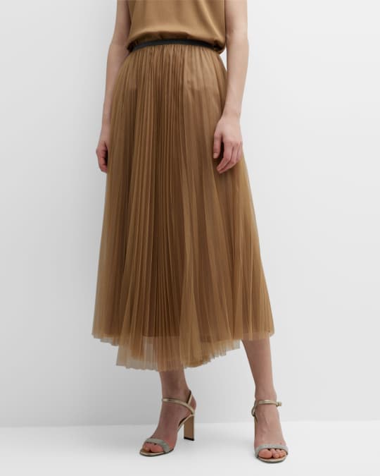 FABIANA FILIPPI A-Line Pleated Tulle Midi Skirt | Neiman Marcus