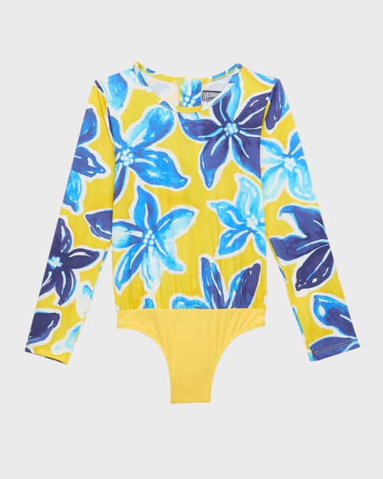 Girl's Macro Raiat-Print Rash Guard, Size 8-14