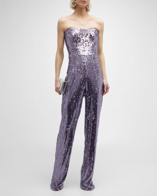 Dress the Population Black Label Andy Strapless Straight Leg Sequin Jumpsuit Neiman Marcus