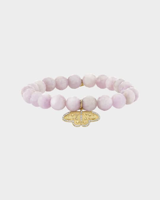 14K Yellow Gold Kunzite Bracelet with Celestial Moth Diamond Charm