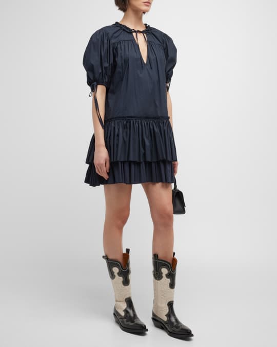 Jessalyn Puff Sleeve Tiered Pleated Mini Dress