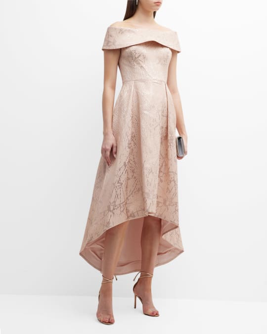 Teri jon by rickie freeman embellished lace peplum deals gown